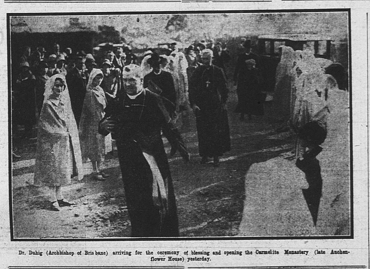 Archbishop Duhig arriving at the opening of Carmelite Convent at Auchenflower House