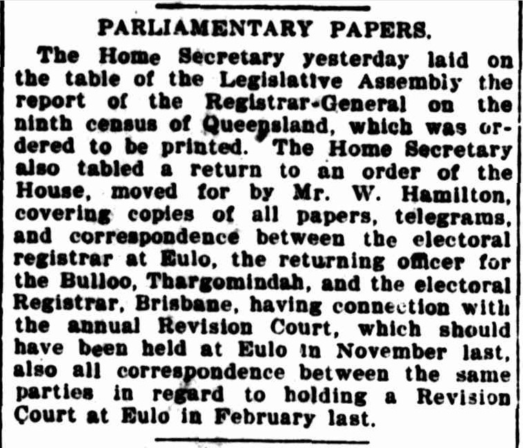 Image of newspaper article titled "Parliamentary Papers" from the Brisbane Courier, 1 October 1902, p 5.
