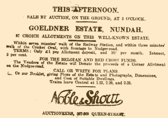 An advertisement for the sale on the Goeldner Estate Nundah