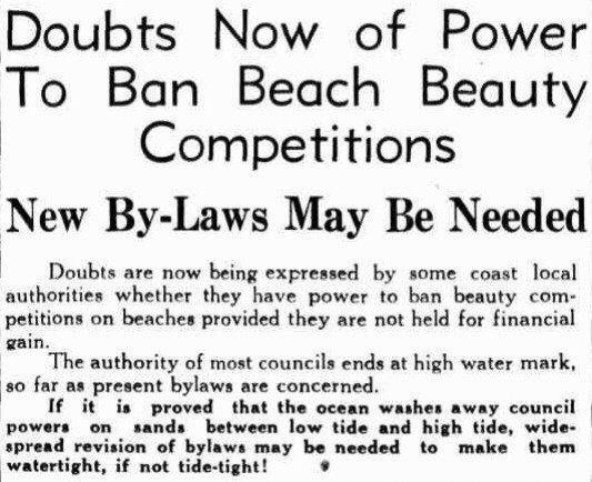 Newspaper article about doubts of power to ban beach beauty competitions