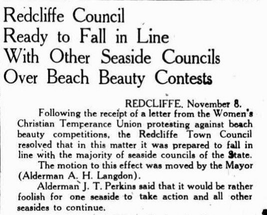 Newspaper article about Redcliffe Council falling in line with other councils over beach beauty contests