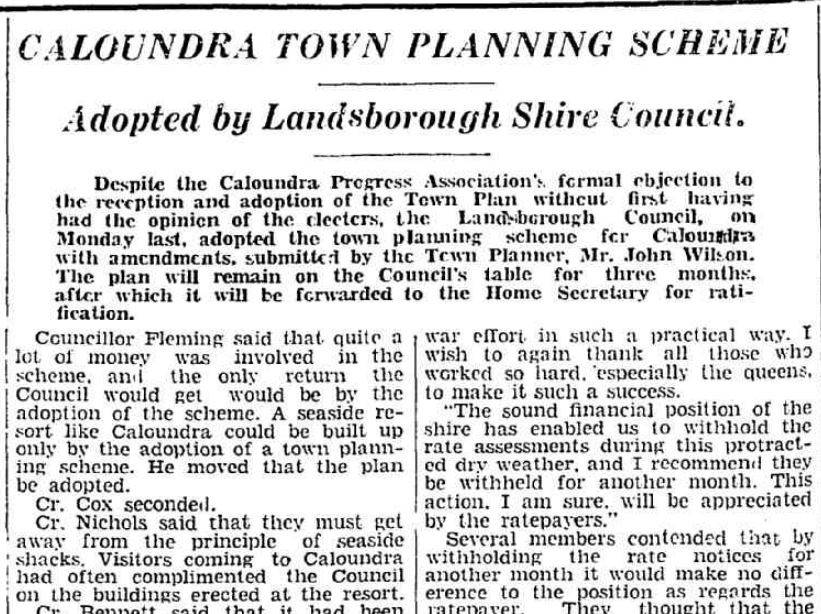 A newspaper article from Trove titled Caloundra Town Planning Scheme