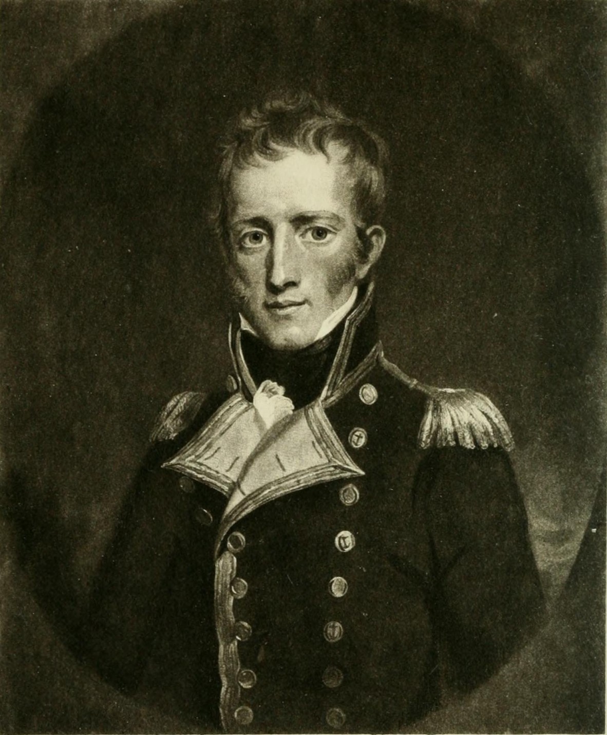 Frederick Lewis Maitland, Bellerophon's last captain, and the man who received Napoleon's surrender. An 1826 engraving of a portrait by Samuel Woodforde.  