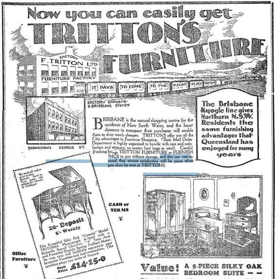 Now you can easily get Tritton's Furniture advertisement, Mullumbimby Star, 9 October 1930 p. 3.