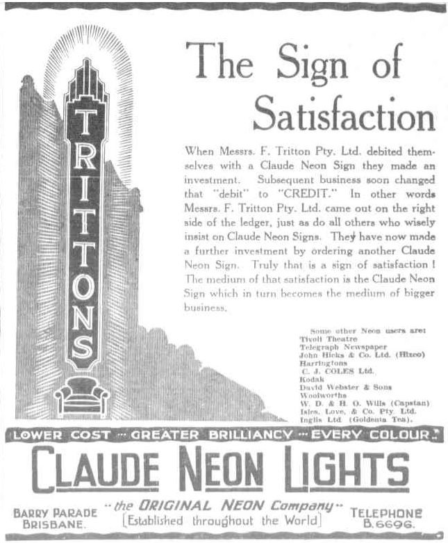 Trittons: the sign of satisfaction advertisment. The Telegraph, 25 October 1932, p.12.