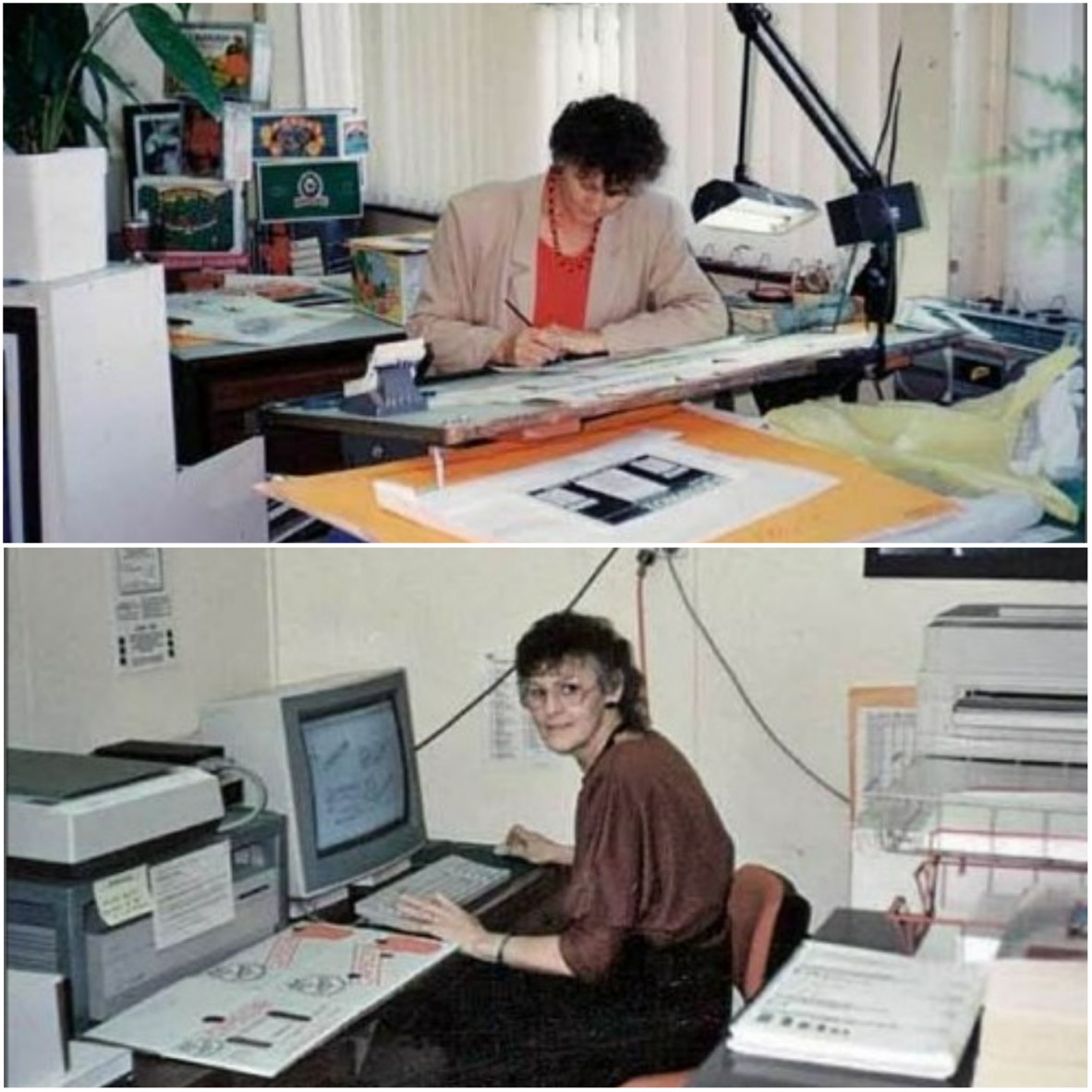 QCC Art Deptment – Dawn Burgary, c.1990 (top) 1991 (bottom). Computer designed art work.