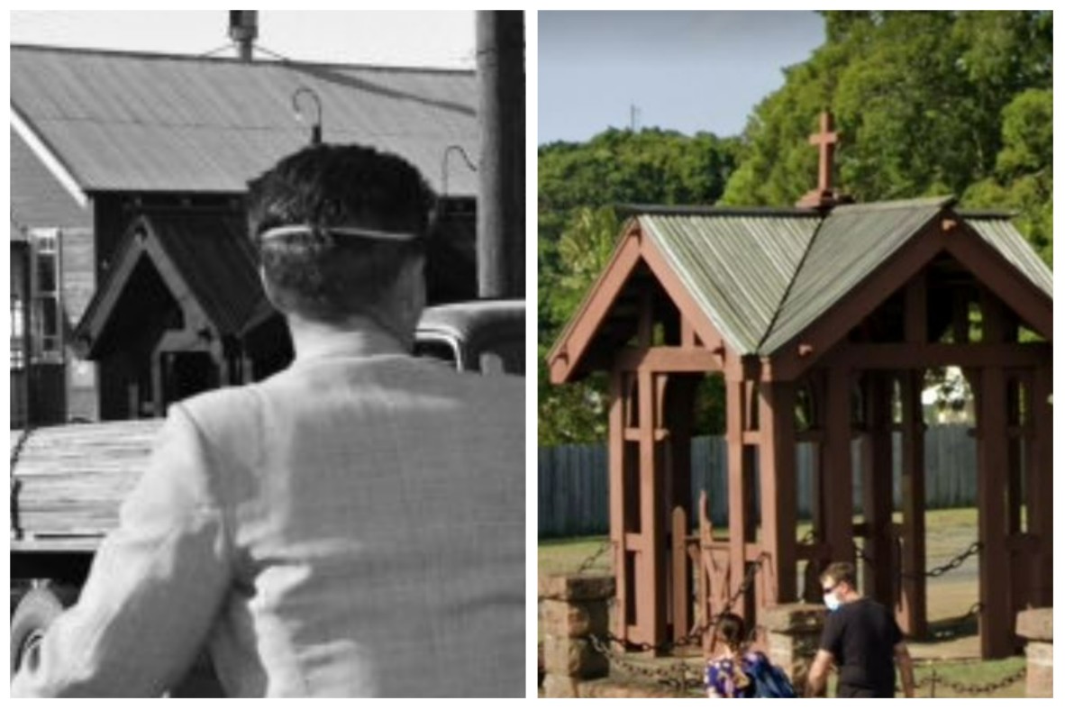 Past and contemporary comparsion of the lychgate of St Andrews Anglican Church in Lutwyche 