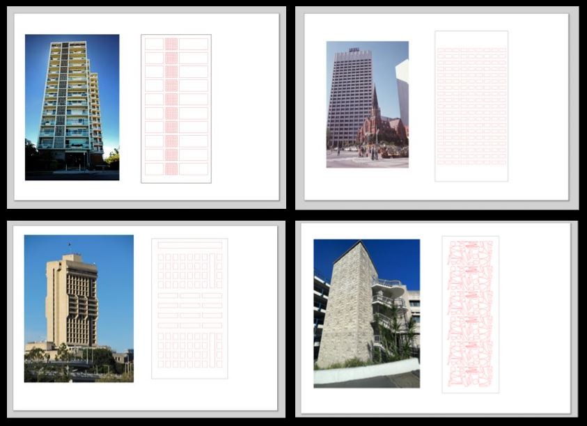 Composite image of buildings and vectorised designs