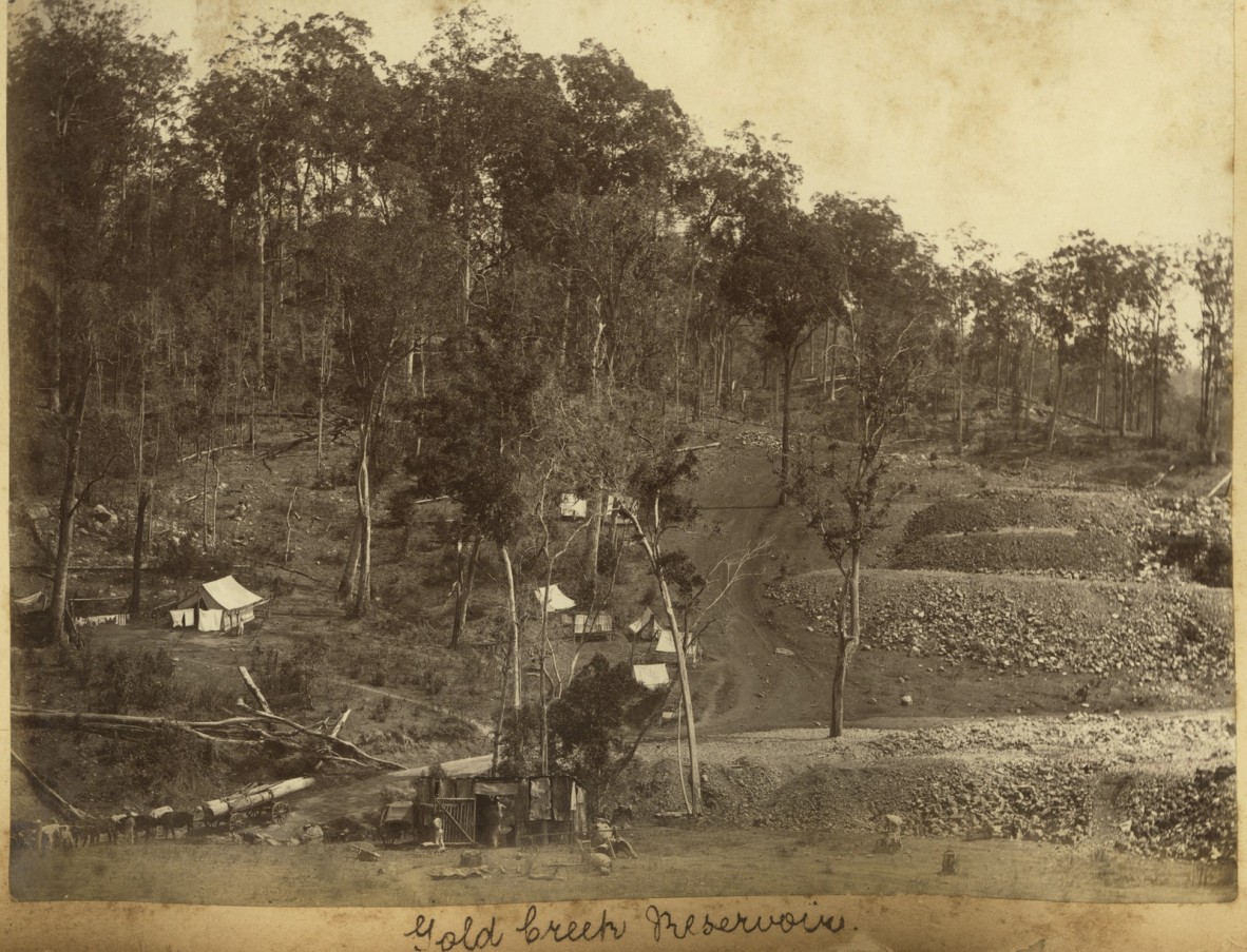 Construction of the Gold Creek Reservoir, undated. Photographer unknown.