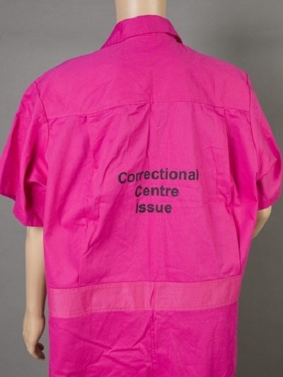 Proposed pink bikie male prison uniforms, ca2014  State Government of Queensland  John Oxley Library, SLQ  Image no. 30024-0001-0001