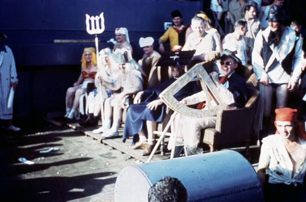 American servicemen performing the Crossing the Line ceremony during World War Two