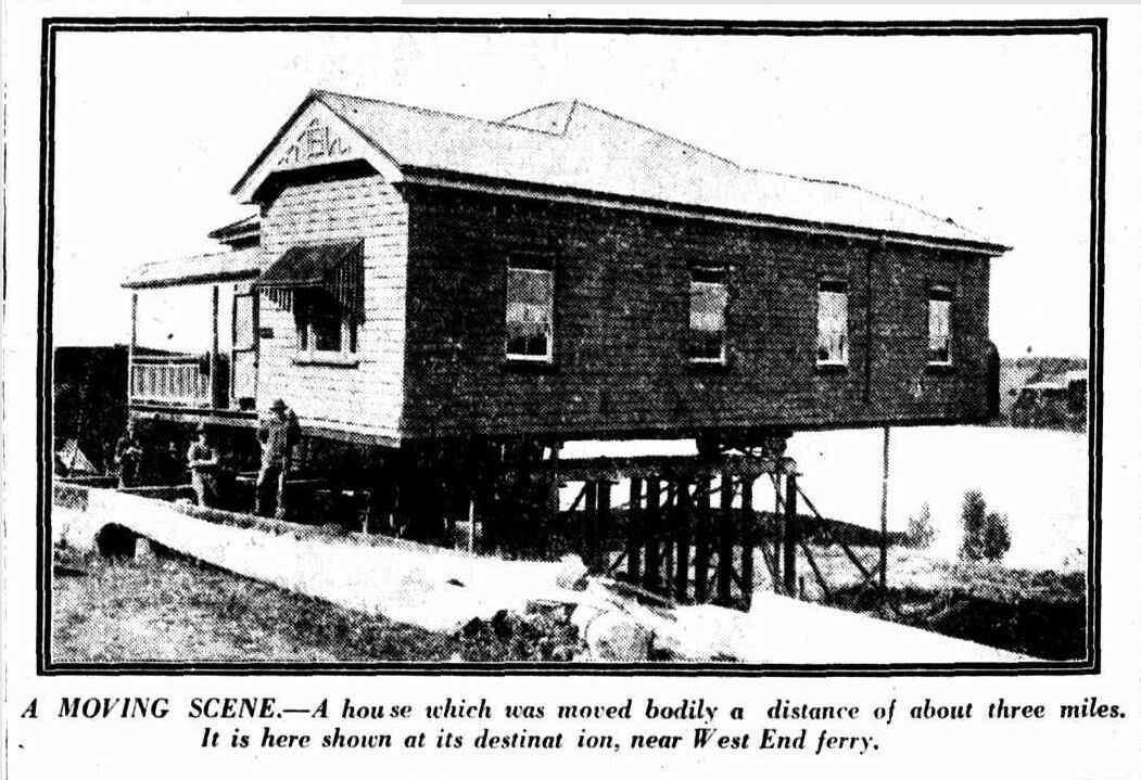 a house moved to a location by the river, near west end ferry
