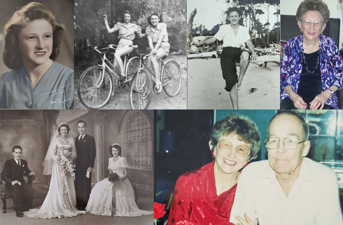 Collage of photos of a woman through her lifetime