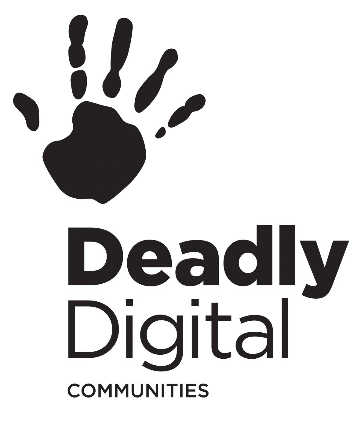 Image of black hand print logo with words "Deadly Digital Communities" underneath
