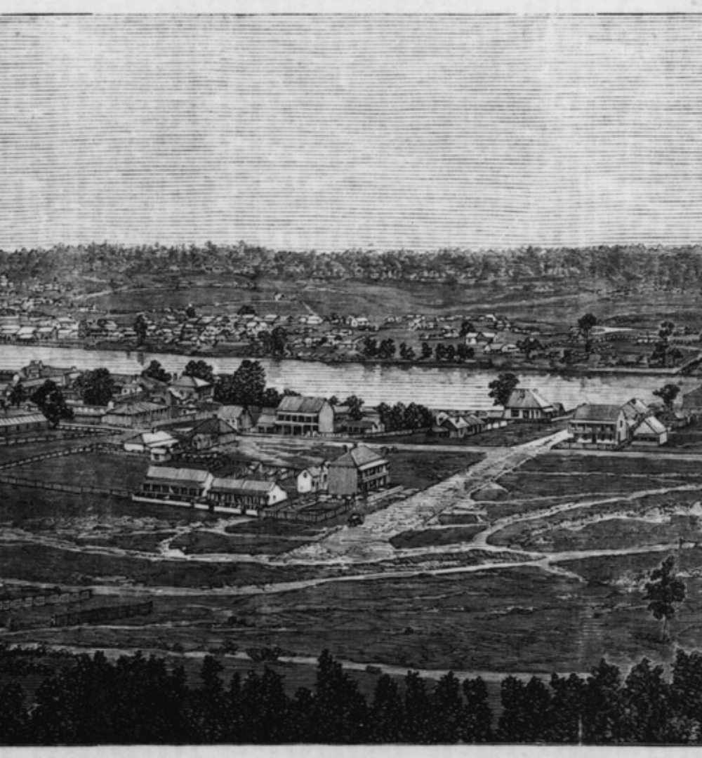 Detail of an engraving depicting Brisbane in 1865.