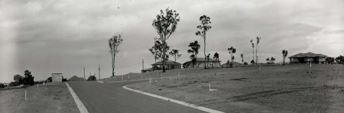 Black and white image of Devona Street Geebung 1972 before houses were built