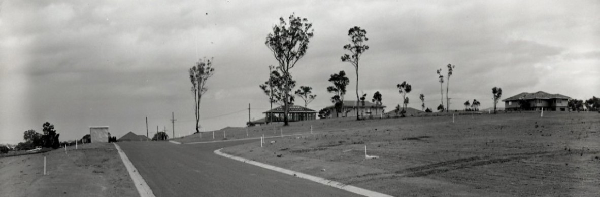 Black and white image of Devona Street, Geebung, 1972, before houses were built.