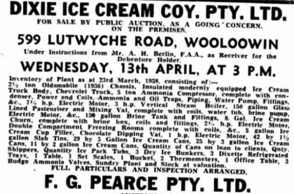 A newspaper article advertising Dixie Ice Cream Co.