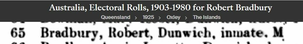 1925 Electoral roll entry for Robert Bradbury, inmate at Dunwich