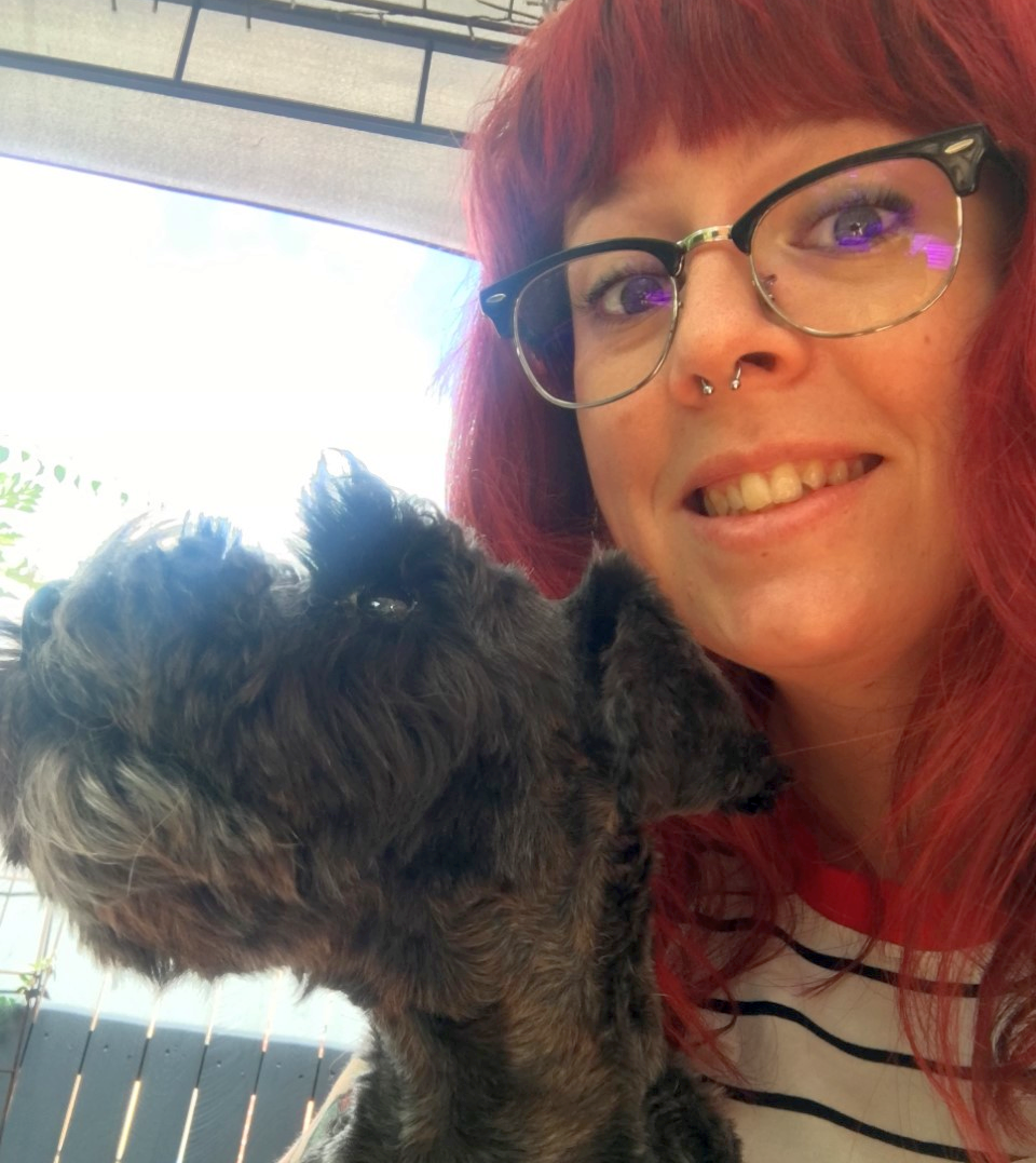 Library technician Elise O'Neill with her dog