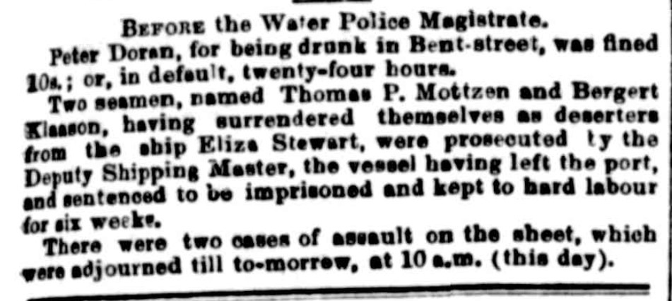 Newspaper item about two seamen who surrendered themselves as deserters and were charged, "Empire" 10 August 1861, page 5.