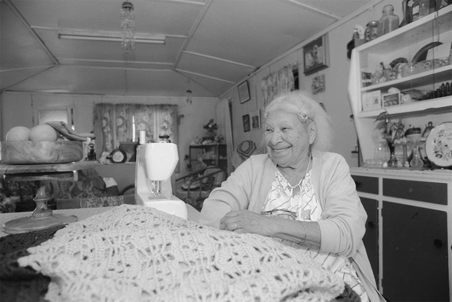 Evelyn Parter an Australian South Sea Islander sitting inside her home in Joskeleigh Queensland 