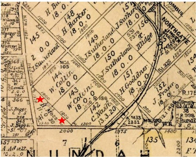 Extract from Moreton District 40 chain AG2 map sheet 2 North dated 1928