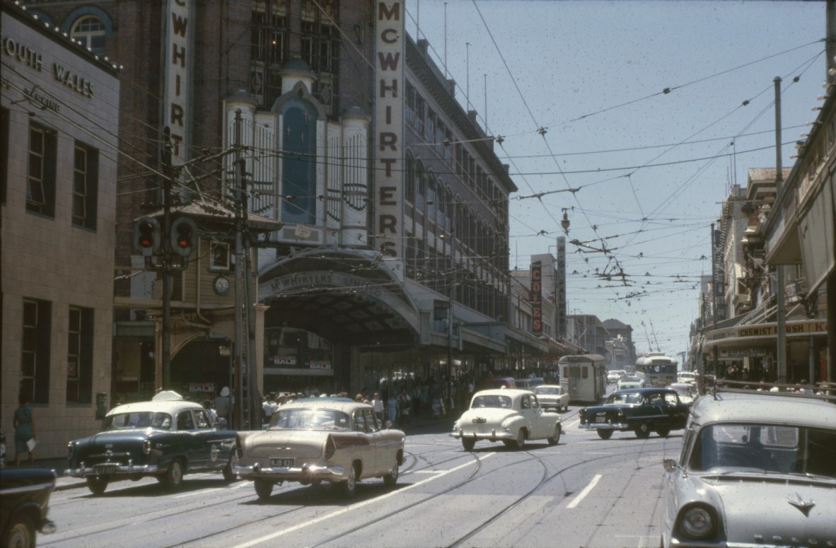 Street view of McWhirters department store in Fortitude Valley 1960 