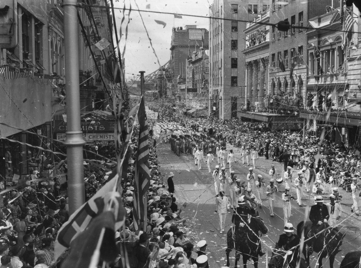 American fleet marching down Queen Street, Brisbane