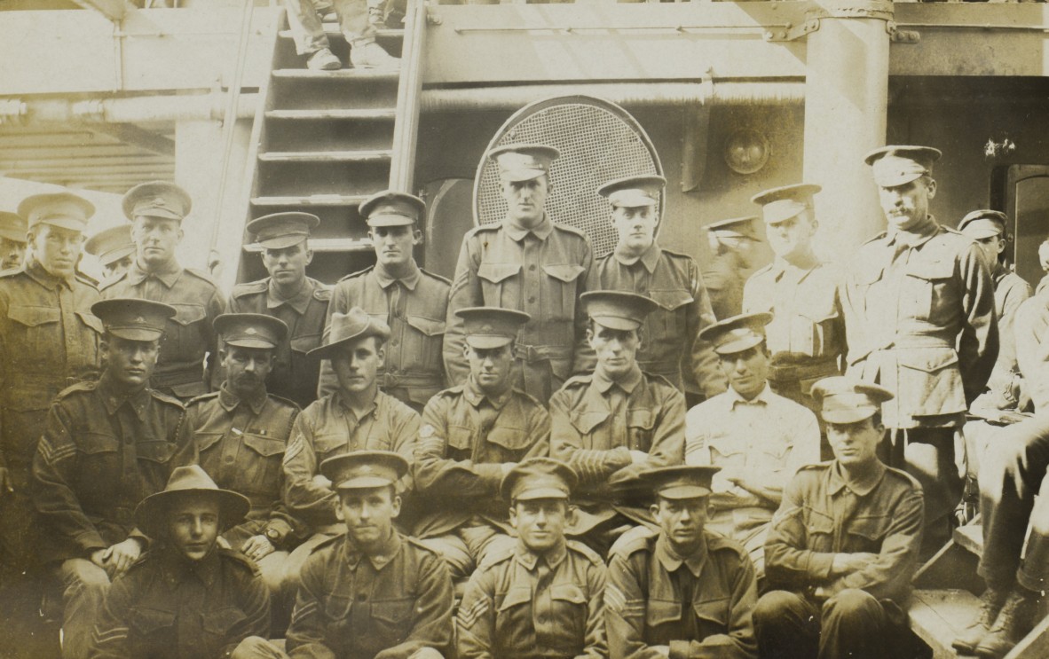 Soldiers on board the troop ship Demosthenes 1916