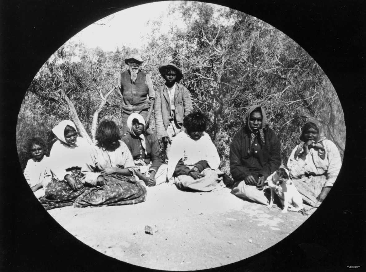 Aboriginal group at Bulloo Downs Station, 1896.