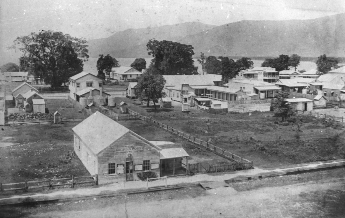 View of the Cairns Post newspaper office in Cairns, ca. 1890.
