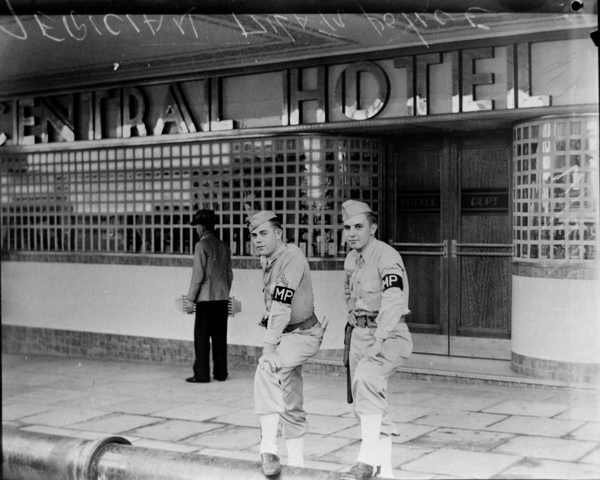American military police outside the Central Hotel, Brisbane