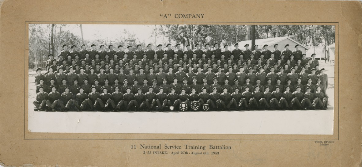 Group photograph of A Company, 11 National Service Training Battalion, 2nd intake in 1953