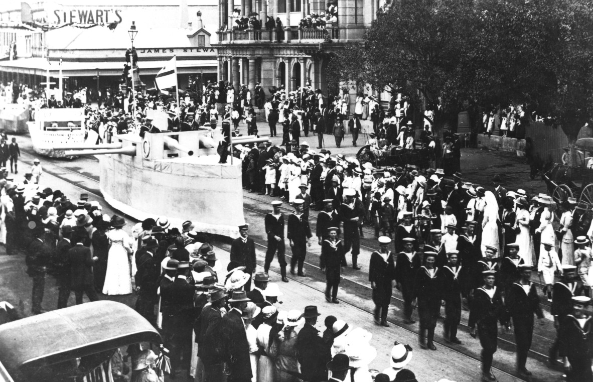 Military parade passing along East Street Rockhampton ca 1915
