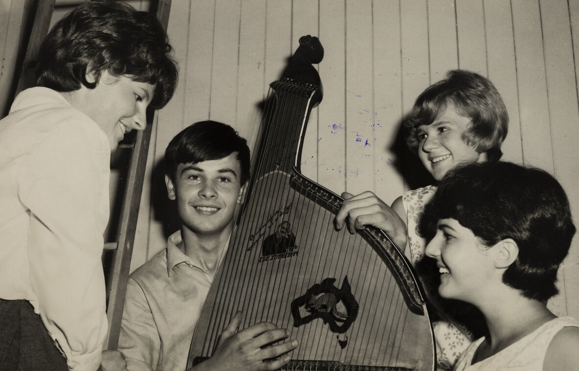 Viktor Mishalov, player of the Ukrainian plucked string instrument bandura, South Brisbane, 1970-1979.