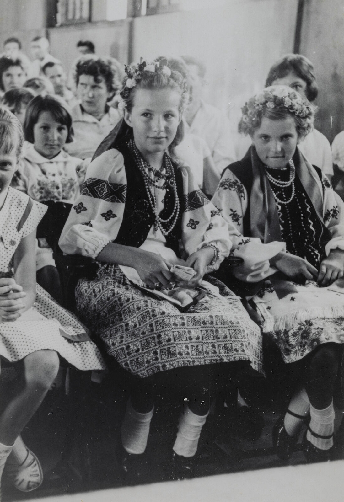 Girls in traditional dress at Ukrainian School event, south Brisbane, 1950-1988.
