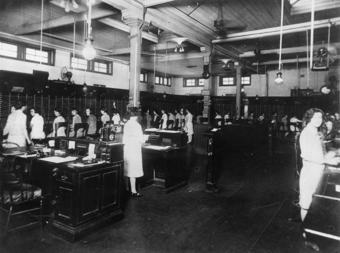 Female telephonists at the Brisbane central telephone exchange, ca. 1927