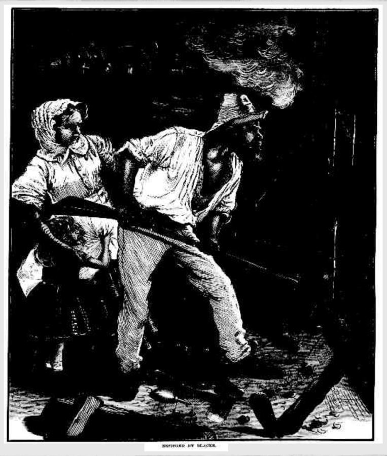 Besieged by blacks. The Australasian Sketcher with Pen and Pencil (Melbourne, Vic. : 1873 - 1889) 21 March 1874, pg 217.