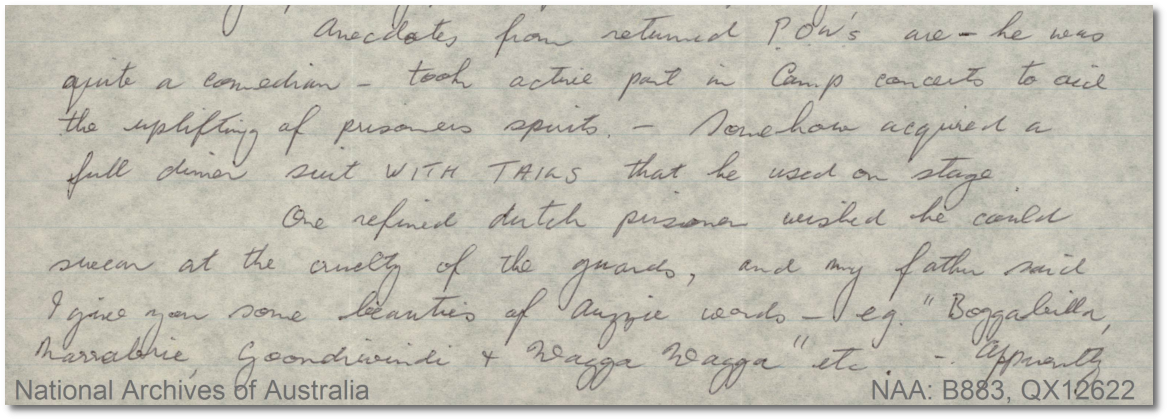 Extract of letter by Fay Dearden
