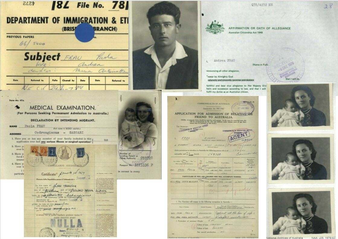 Images of immigration documents and photos of Paola Frau, an Italian immigrant born in 1925