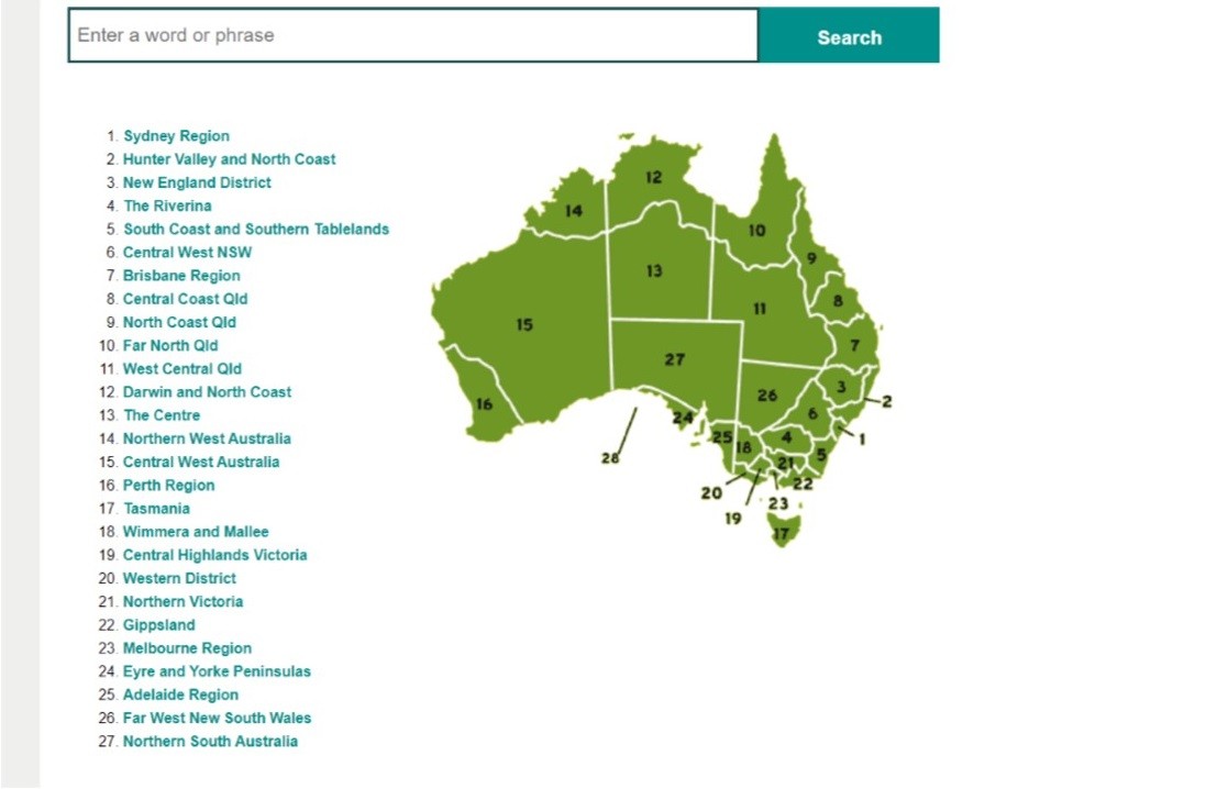The Australian Word Map tool in the Macquarie Dictionary Online