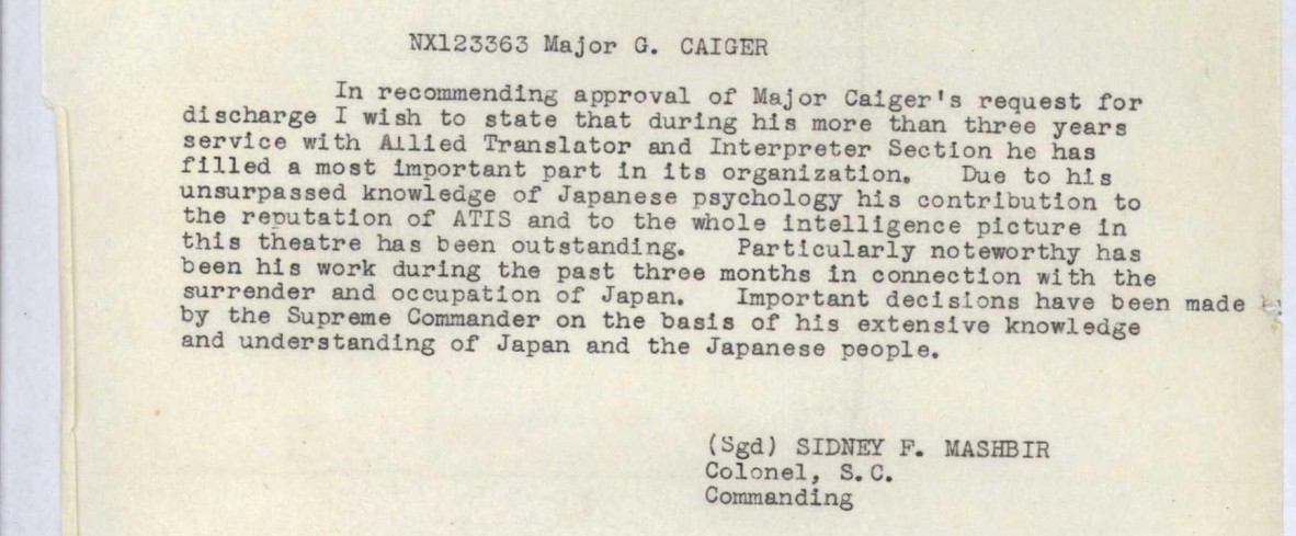An excerpt from Major Caiger’s service record