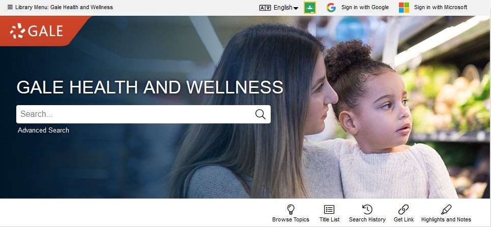 Home page of Gale Health and Wellness database