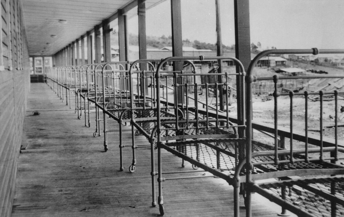 Beds on the verandah of the Greenslopes Military Hospital, Brisbane.