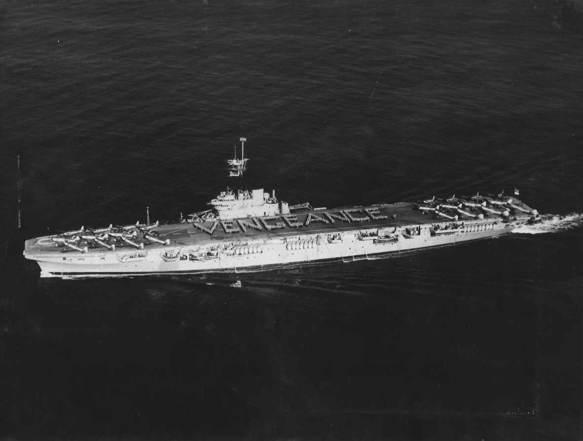 An aerial photograph of the HMAS Vengeance