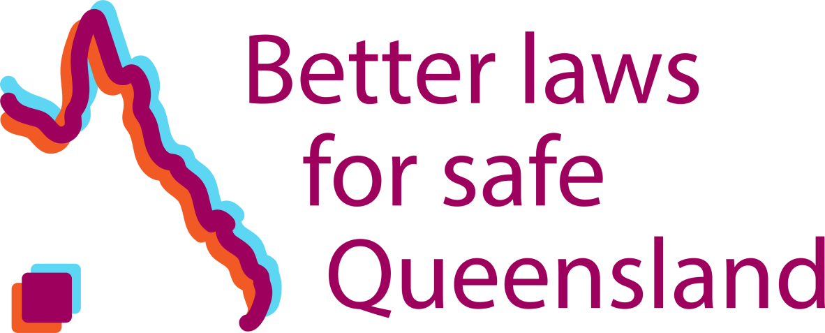 Stylised outline of the Queensland coast next to the words Better laws for safe Queensland