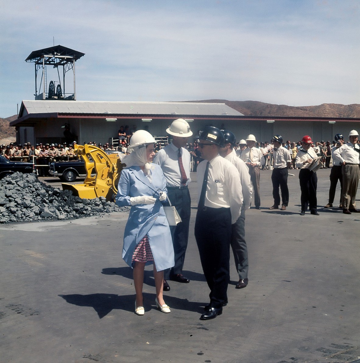 Her Majesty Queen Elizabeth II and HRH Duke of Edinburgh inspect Underground Machinery at R62 Marshalling Area, 16 April 1970. 