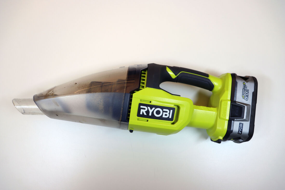overhead photo of a Ryobi 18V hand vacuum