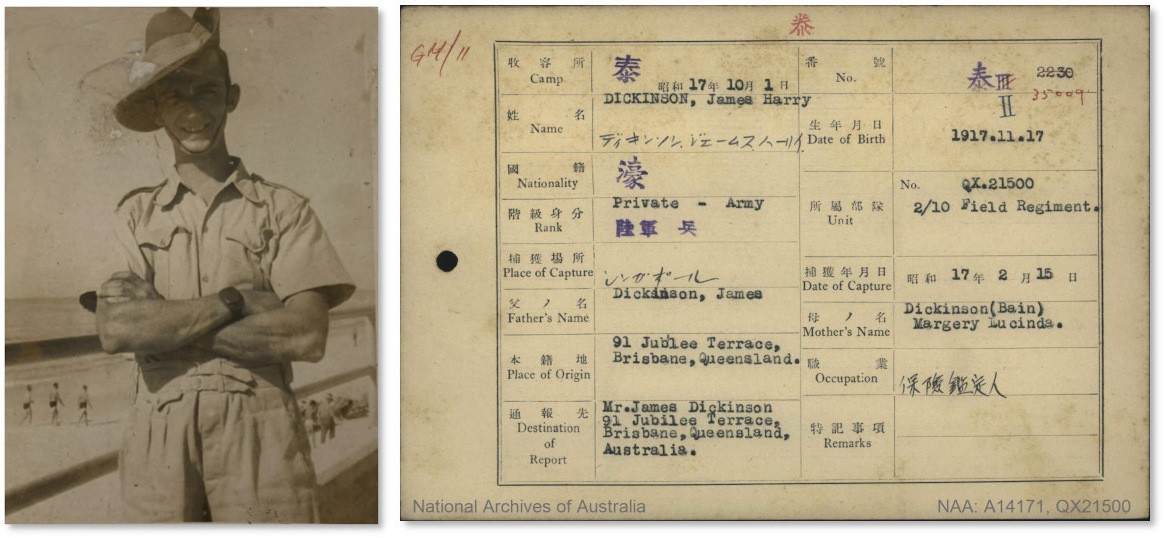 Harry Dickinson, and Prisoner of War card